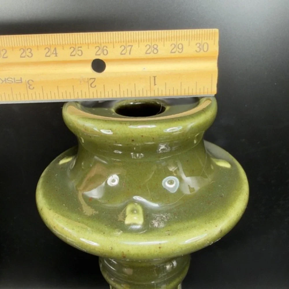 Haeger Pottery Olive Green‎ Fluted Column Candlestick Holder 1999 Craftsman Mark